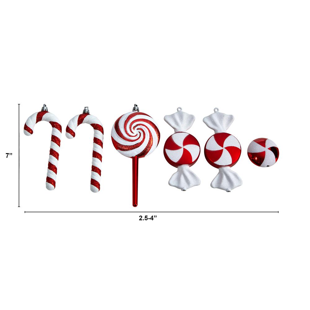 7in. Assorted Candy Holiday Christmas Deluxe Shatterproof Ornament Set of 6. Picture 2