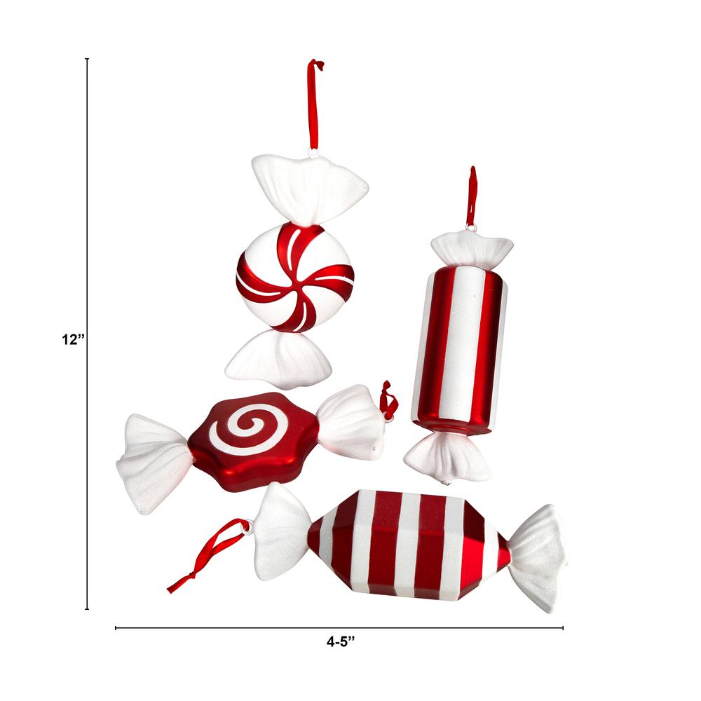 Jumbo Assorted Candy Holiday Christmas Deluxe Shatterproof Ornament Set of 4. Picture 2