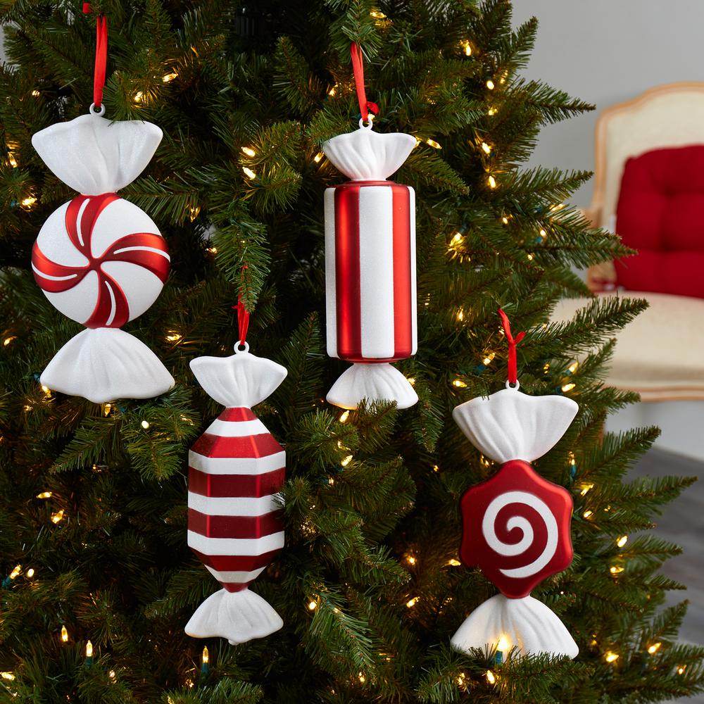 Jumbo Assorted Candy Holiday Christmas Deluxe Shatterproof Ornament Set of 4. Picture 7