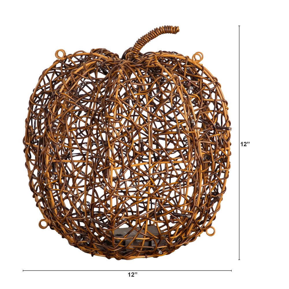 12in. Pre-Lit Autumn Rattan Fall Pumpkin with 40 Warm White LED Lights. Picture 2