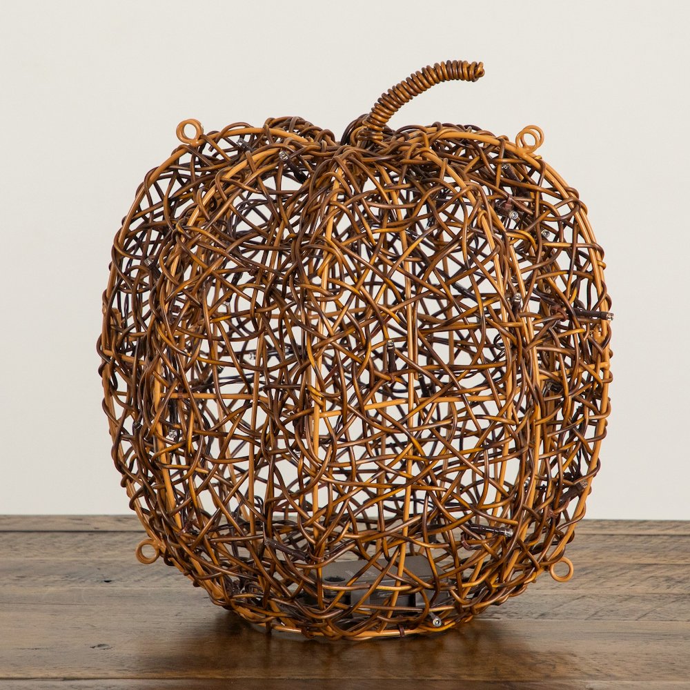 12in. Pre-Lit Autumn Rattan Fall Pumpkin with 40 Warm White LED Lights. Picture 6