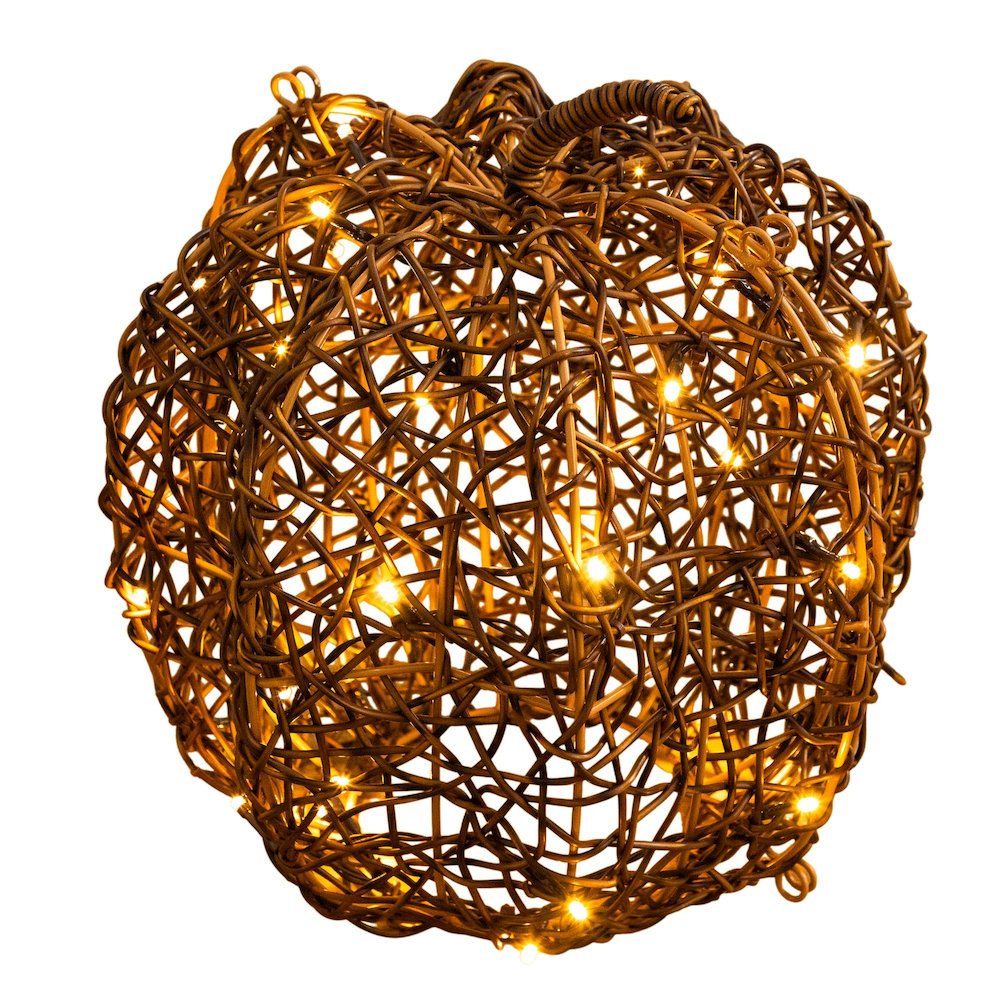 12in. Pre-Lit Autumn Rattan Fall Pumpkin with 40 Warm White LED Lights. Picture 5