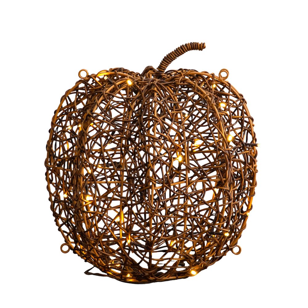 12in. Pre-Lit Autumn Rattan Fall Pumpkin with 40 Warm White LED Lights. Picture 1