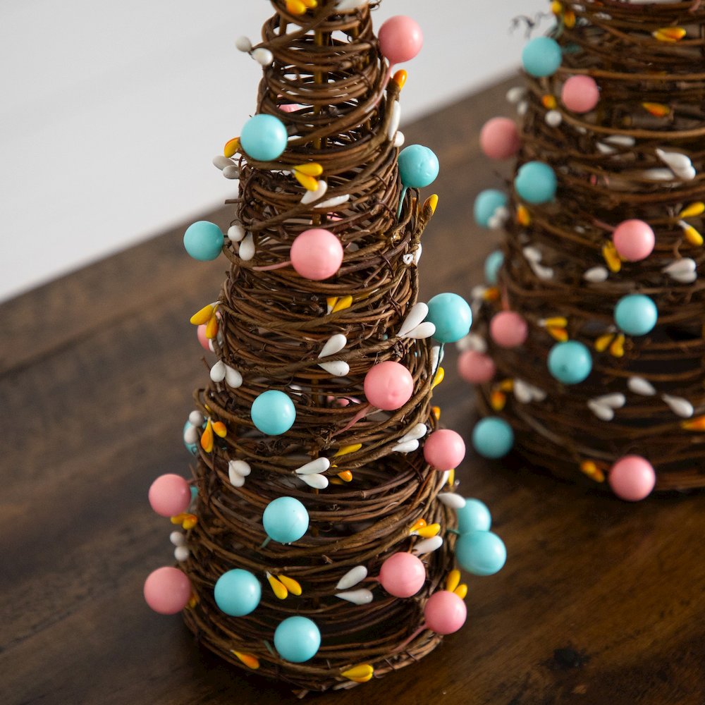 12in. and 16in. Artificial Easter Rattan Cone Trees with Pastel Eggs - Set of 2. Picture 5