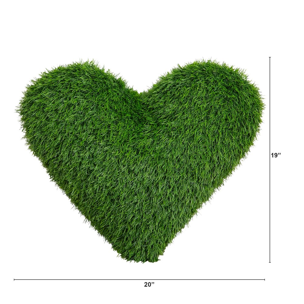 19in. UV Resistant Artificial Heart Shaped Grass Pillow Cushion (Indoor/Outdoor). Picture 2