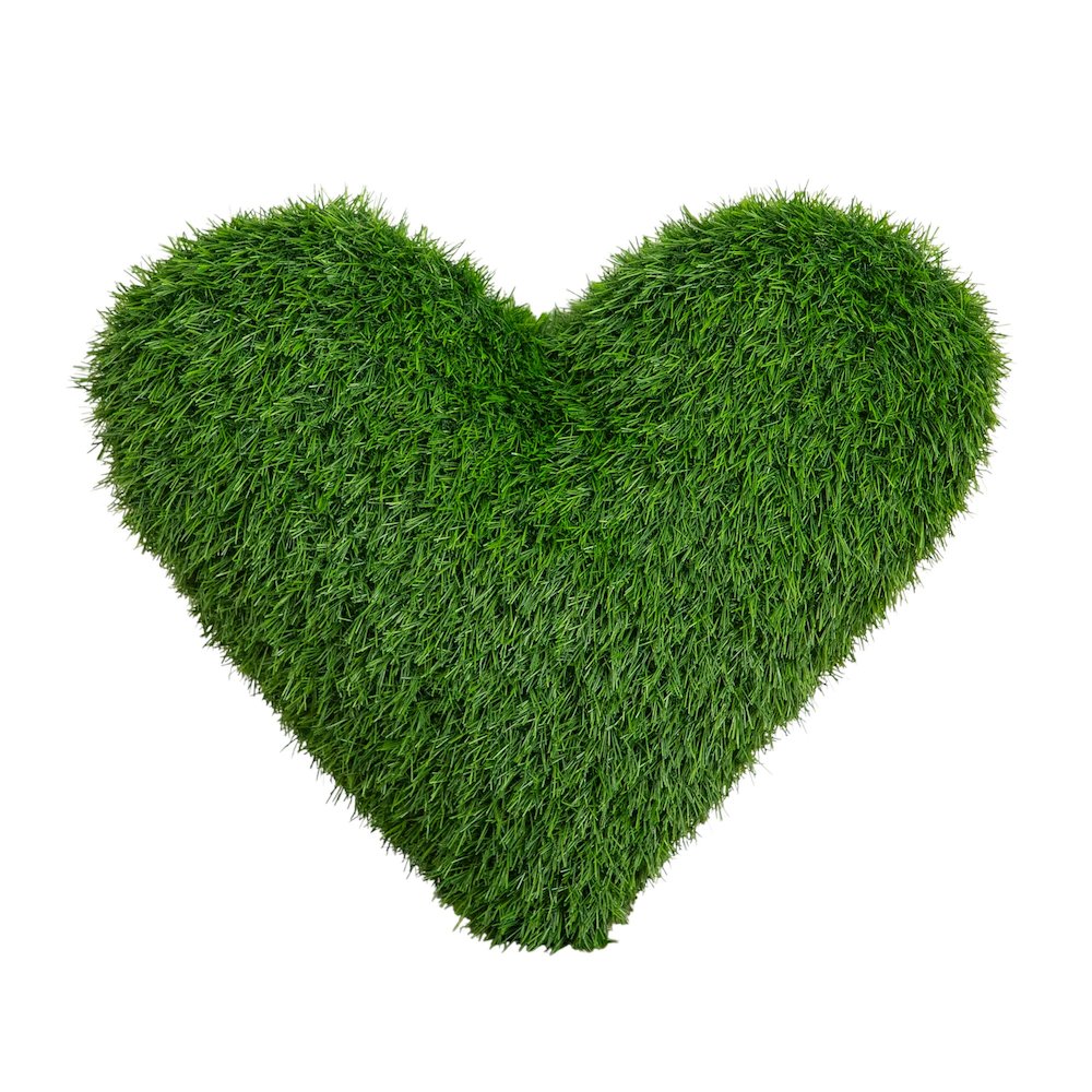 19in. UV Resistant Artificial Heart Shaped Grass Pillow Cushion (Indoor/Outdoor). Picture 1