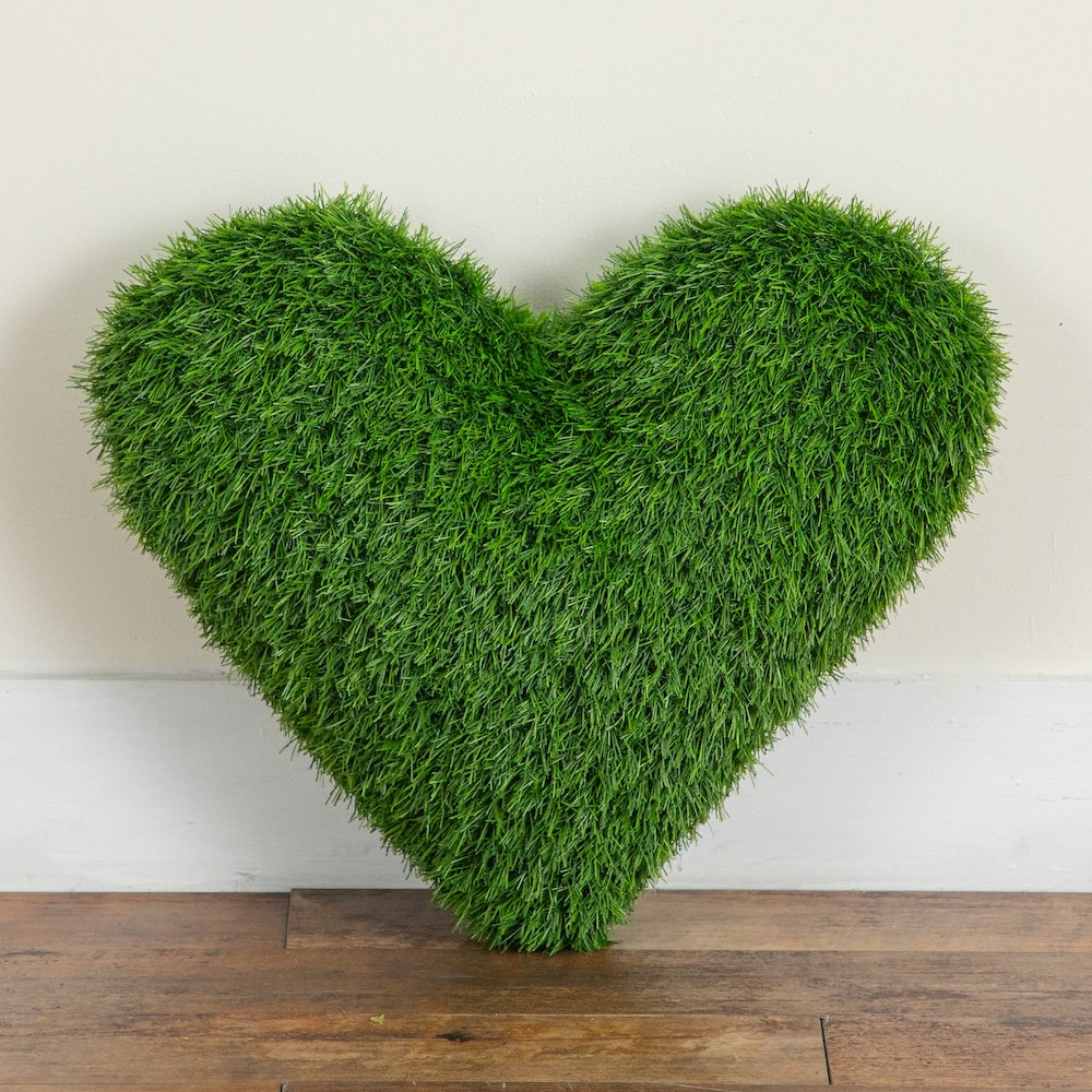 19in. UV Resistant Artificial Heart Shaped Grass Pillow Cushion (Indoor/Outdoor). Picture 4