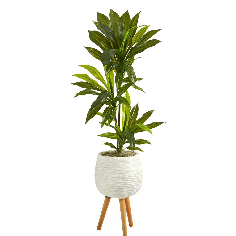 46in. Dracaena Artificial Plant in White Planter with Stand (Real Touch). Picture 1