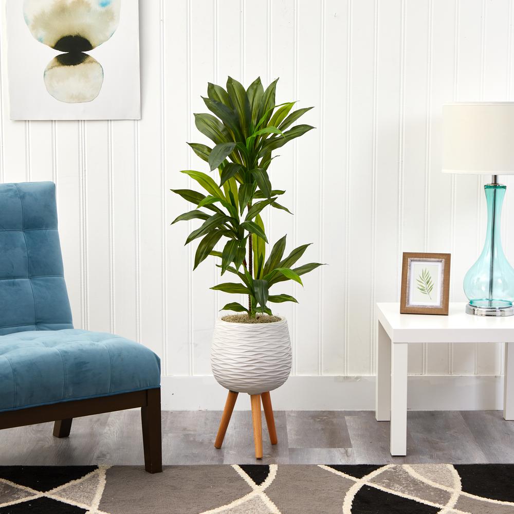46in. Dracaena Artificial Plant in White Planter with Stand (Real Touch). Picture 2