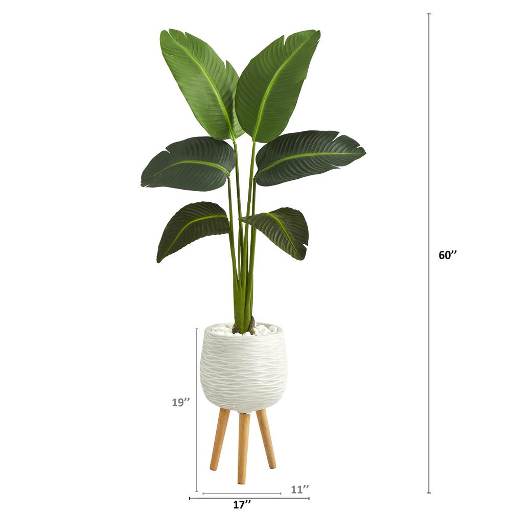 5ft. Travelers Palm Artificial Plant in White Planter with Stand (Real Touch). Picture 3