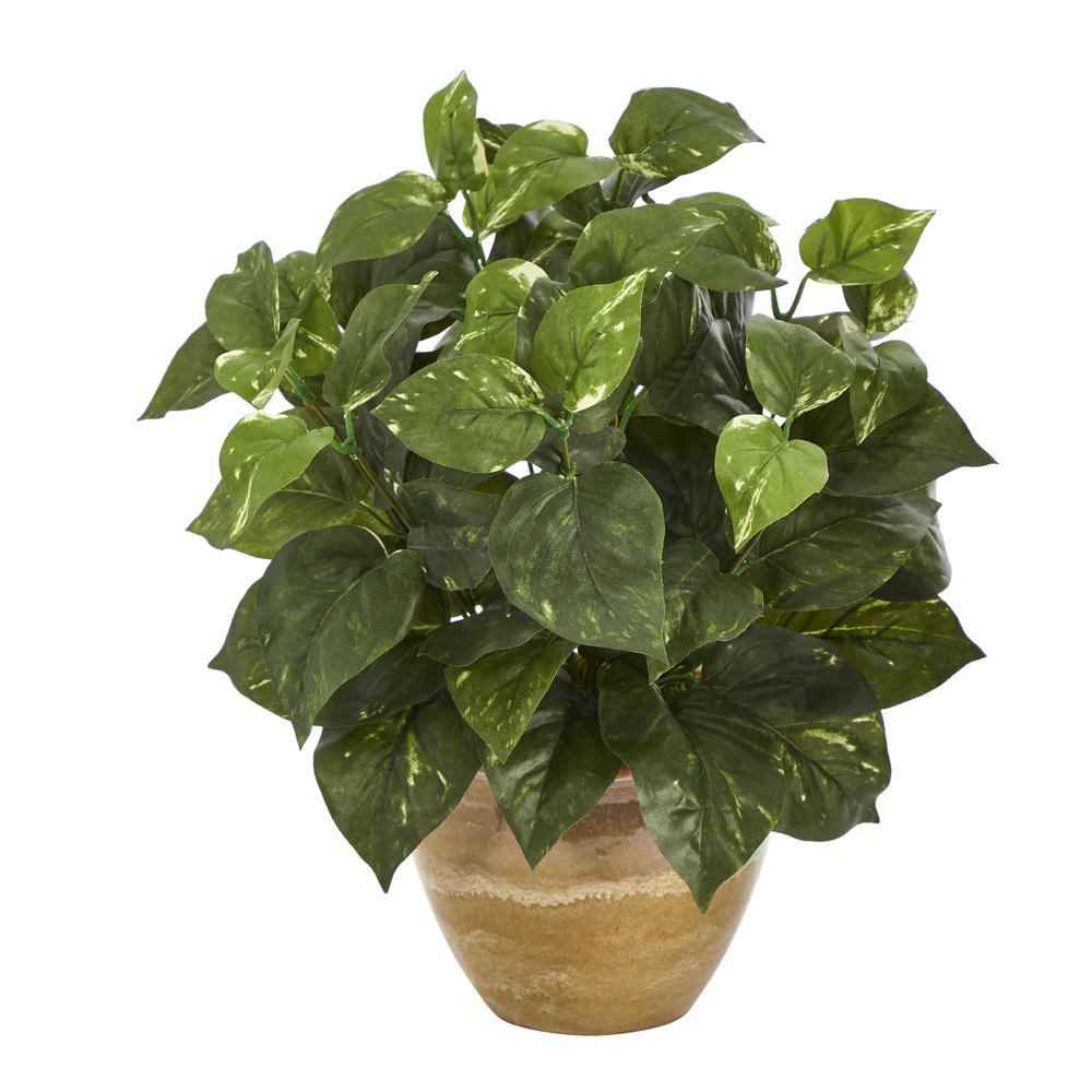 14in. Pothos Artificial Plant in Ceramic Planter. Picture 1