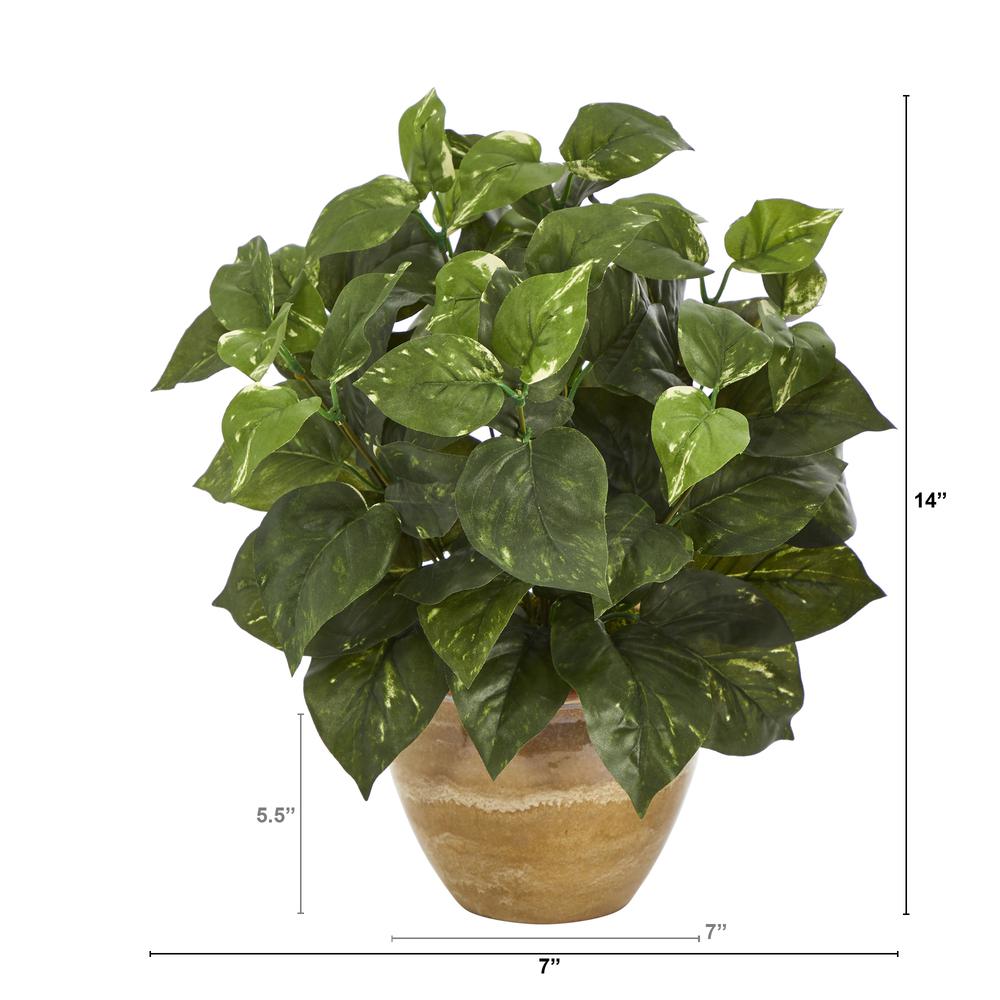 14in. Pothos Artificial Plant in Ceramic Planter. Picture 2