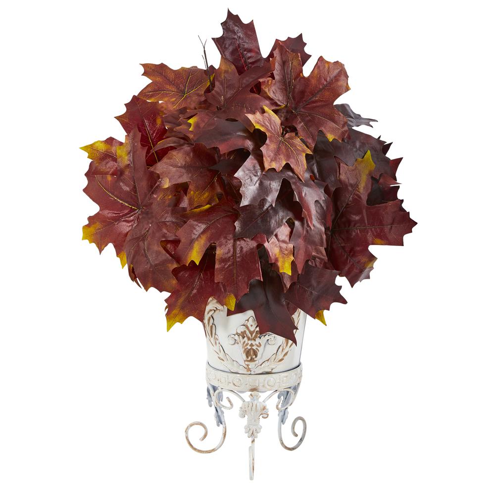 20in. Autumn Maple Leaf Artificial Plant in Metal Planter. Picture 1