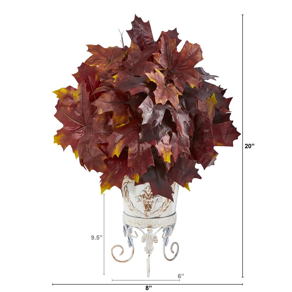 20in. Autumn Maple Leaf Artificial Plant in Metal Planter. Picture 2