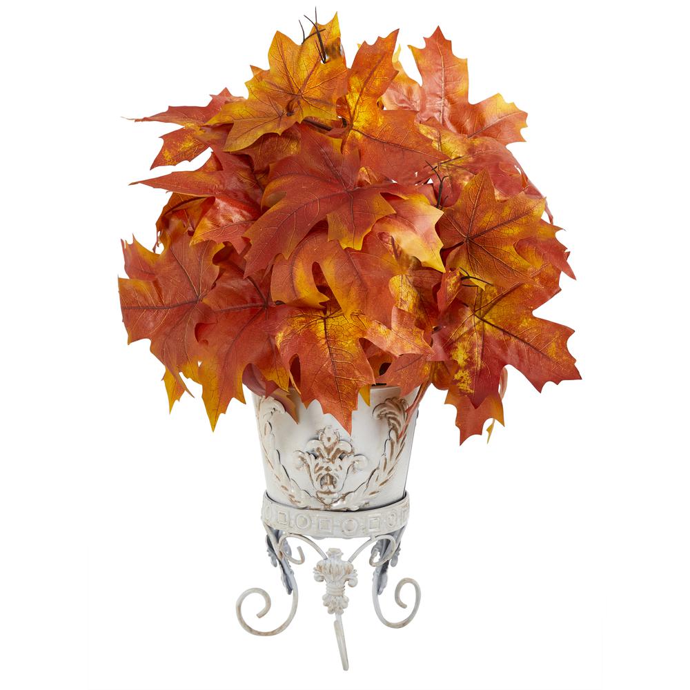 20in. Autumn Maple Leaf Artificial Plant in Metal Planter. Picture 1