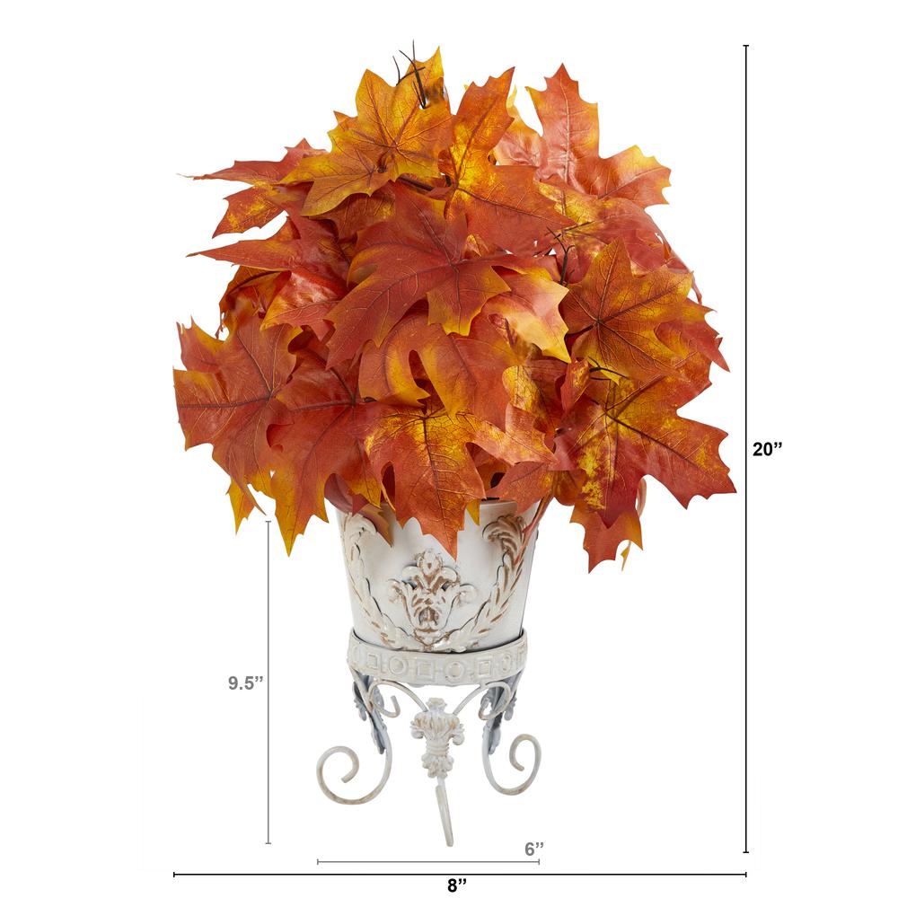20in. Autumn Maple Leaf Artificial Plant in Metal Planter. Picture 2