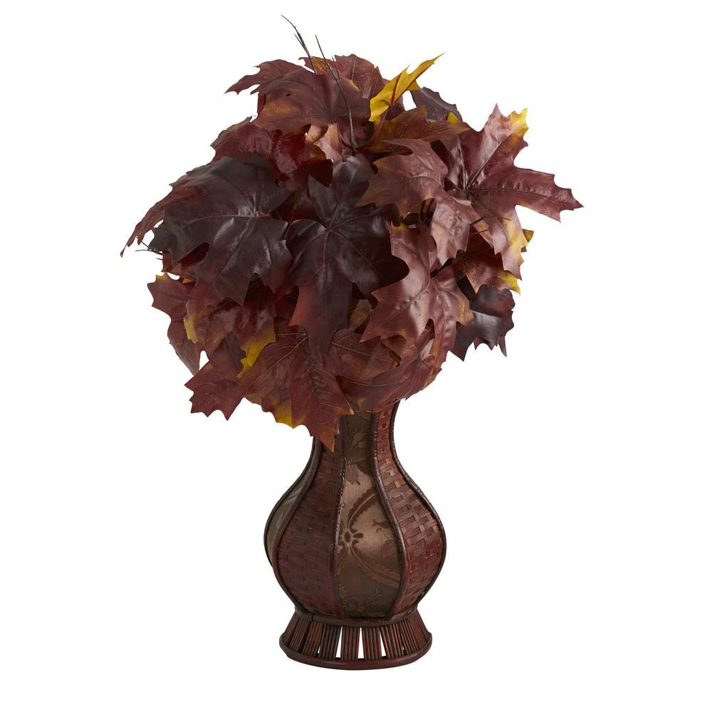 24in. Autumn Maple Leaf Artificial Plant in Decorative Planter. Picture 1