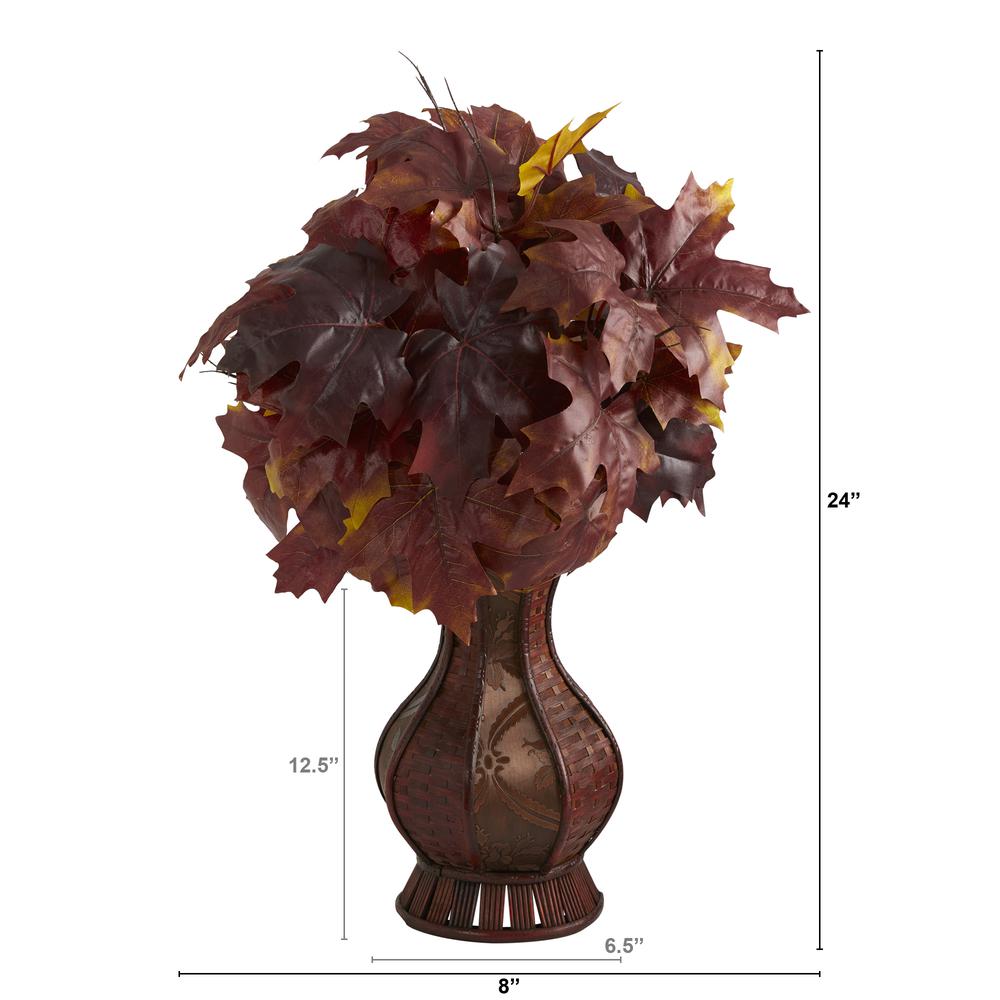 24in. Autumn Maple Leaf Artificial Plant in Decorative Planter. Picture 2