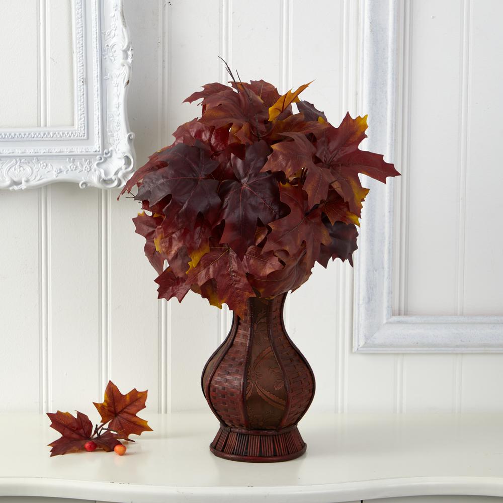 24in. Autumn Maple Leaf Artificial Plant in Decorative Planter. Picture 3