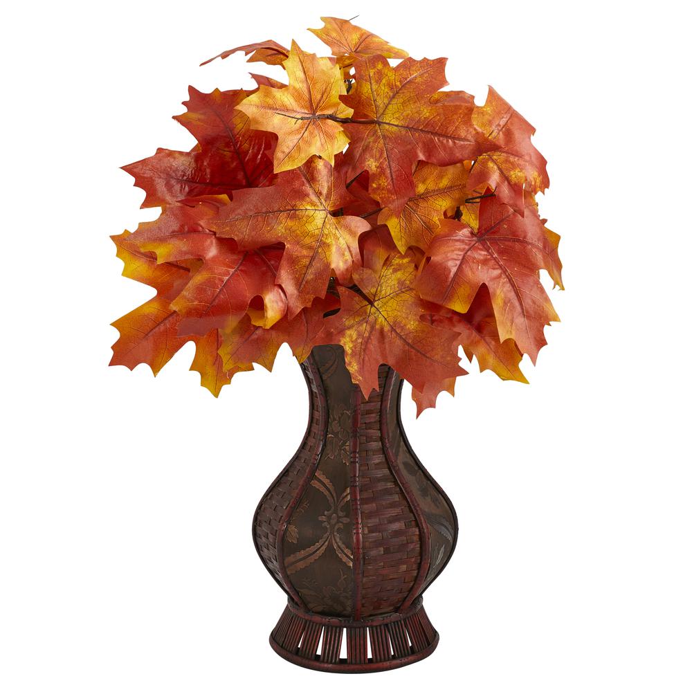 24in. Autumn Maple Leaf Artificial Plant in Decorative Planter. Picture 1