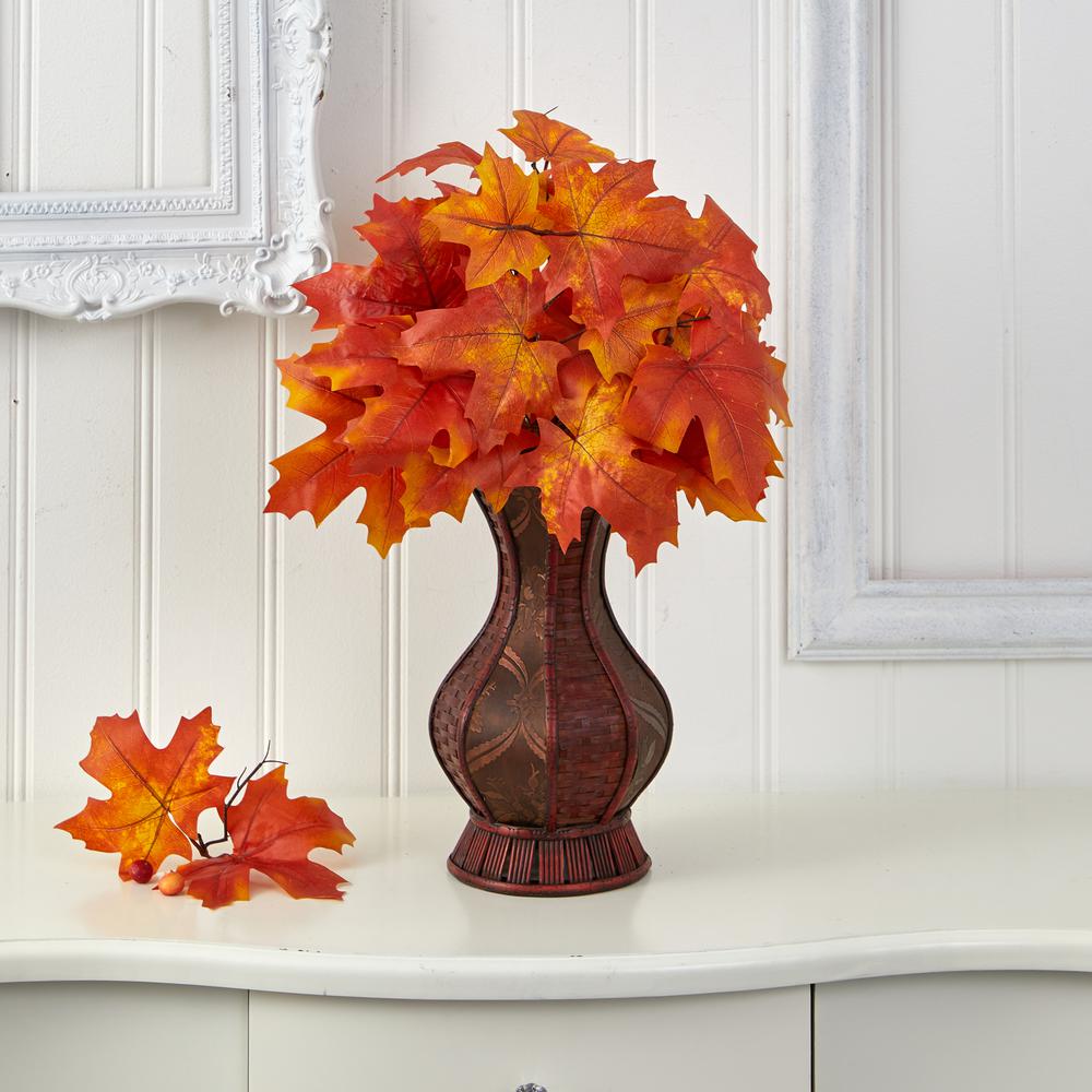24in. Autumn Maple Leaf Artificial Plant in Decorative Planter. Picture 3