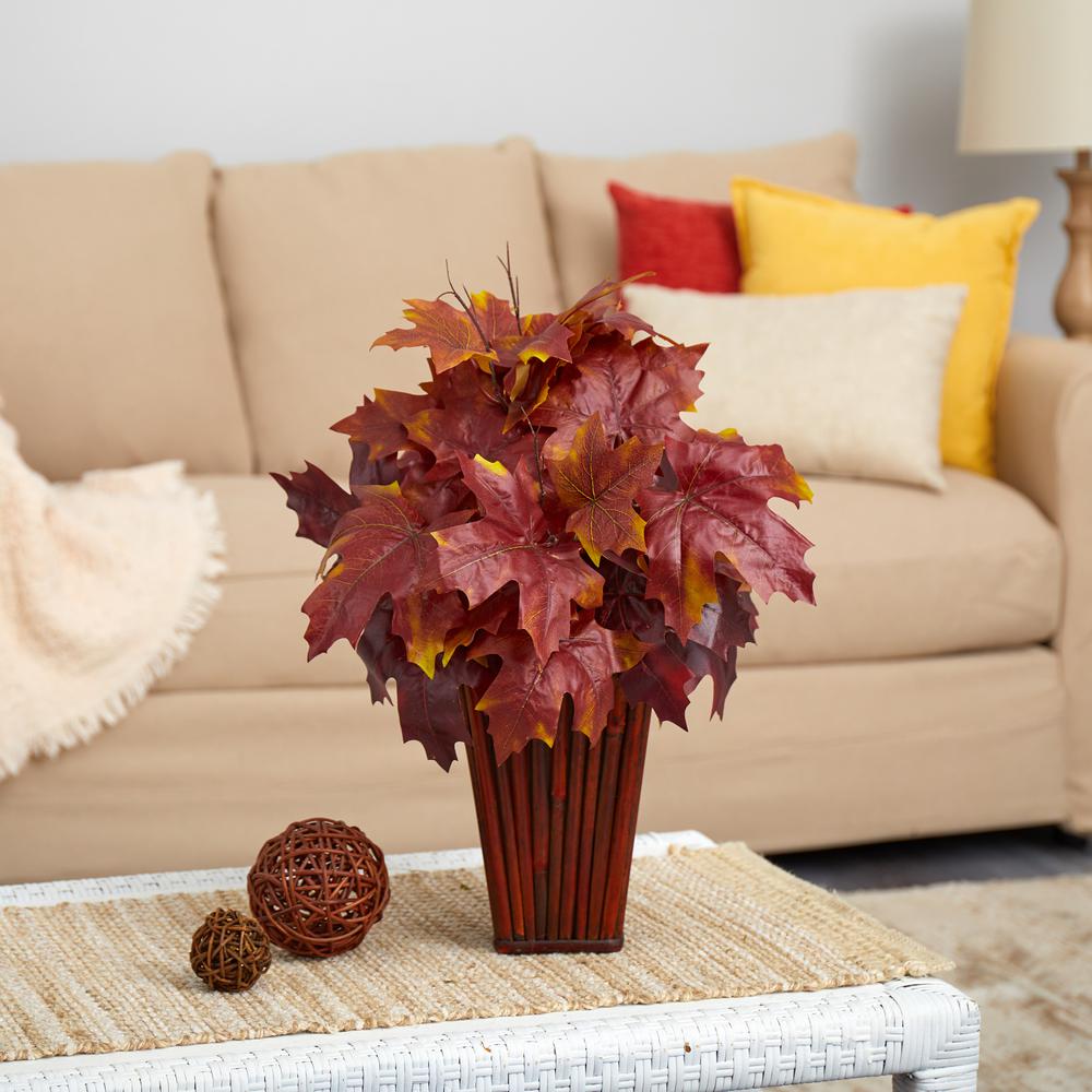 19in. Autumn Maple Leaf Artificial Plant in Decorative Planter. Picture 3