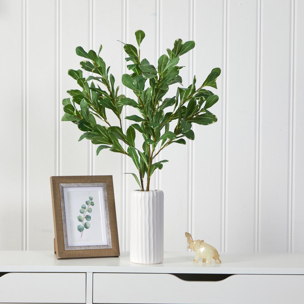 Mixed Floral Artificial Arrangement in Rectangular Wood Planter. Picture 7