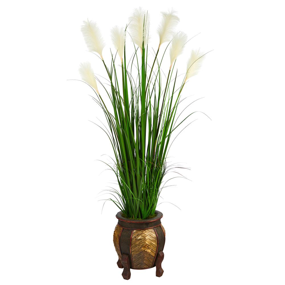 63in. Wheat Plume Grass Artificial Plant in Decorative Planter. Picture 1