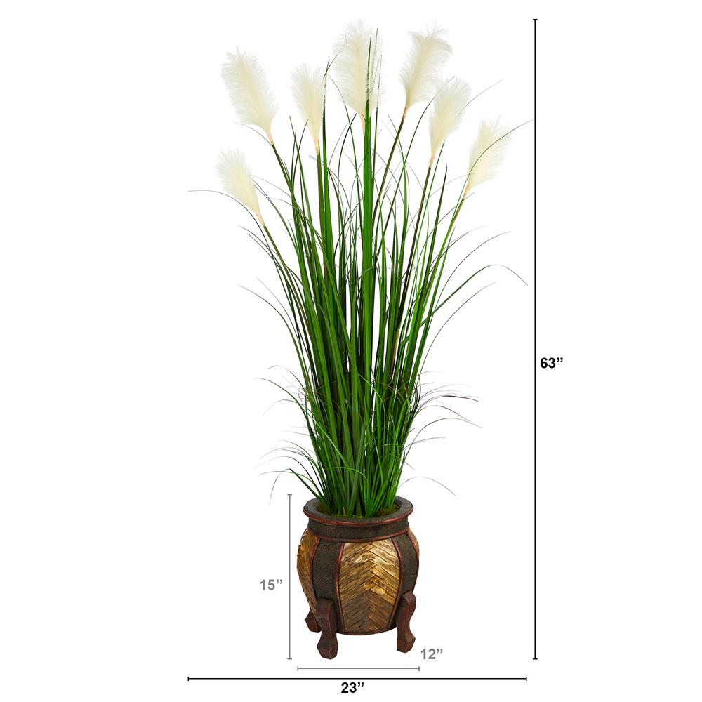 63in. Wheat Plume Grass Artificial Plant in Decorative Planter. Picture 2