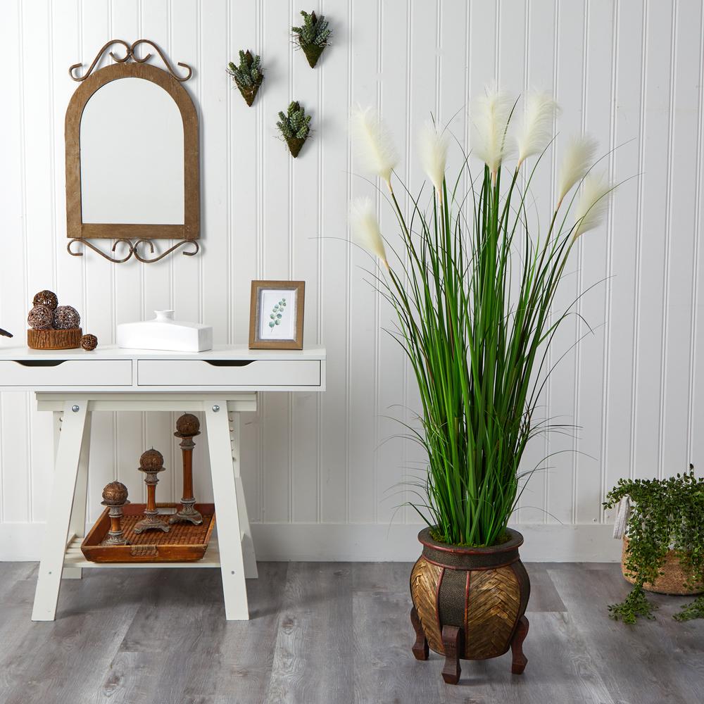 63in. Wheat Plume Grass Artificial Plant in Decorative Planter. Picture 3