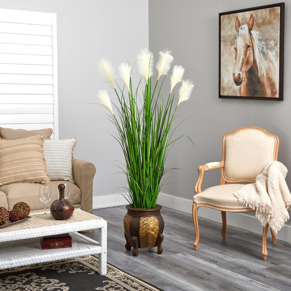 63in. Wheat Plume Grass Artificial Plant in Decorative Planter. Picture 4