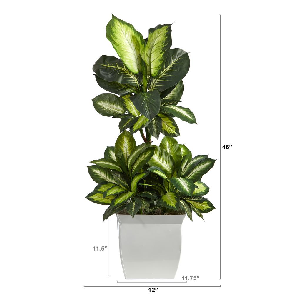46in. Golden Dieffenbachia Artificial Plant in White Metal Planter. Picture 2