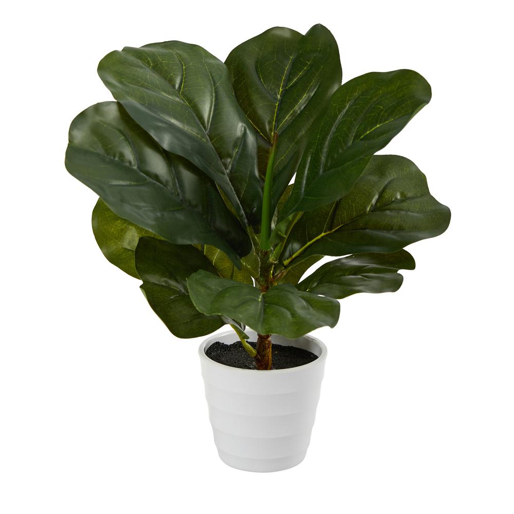 11in. Fiddle Leaf Artificial Plant in White Planter (Real Touch). Picture 1