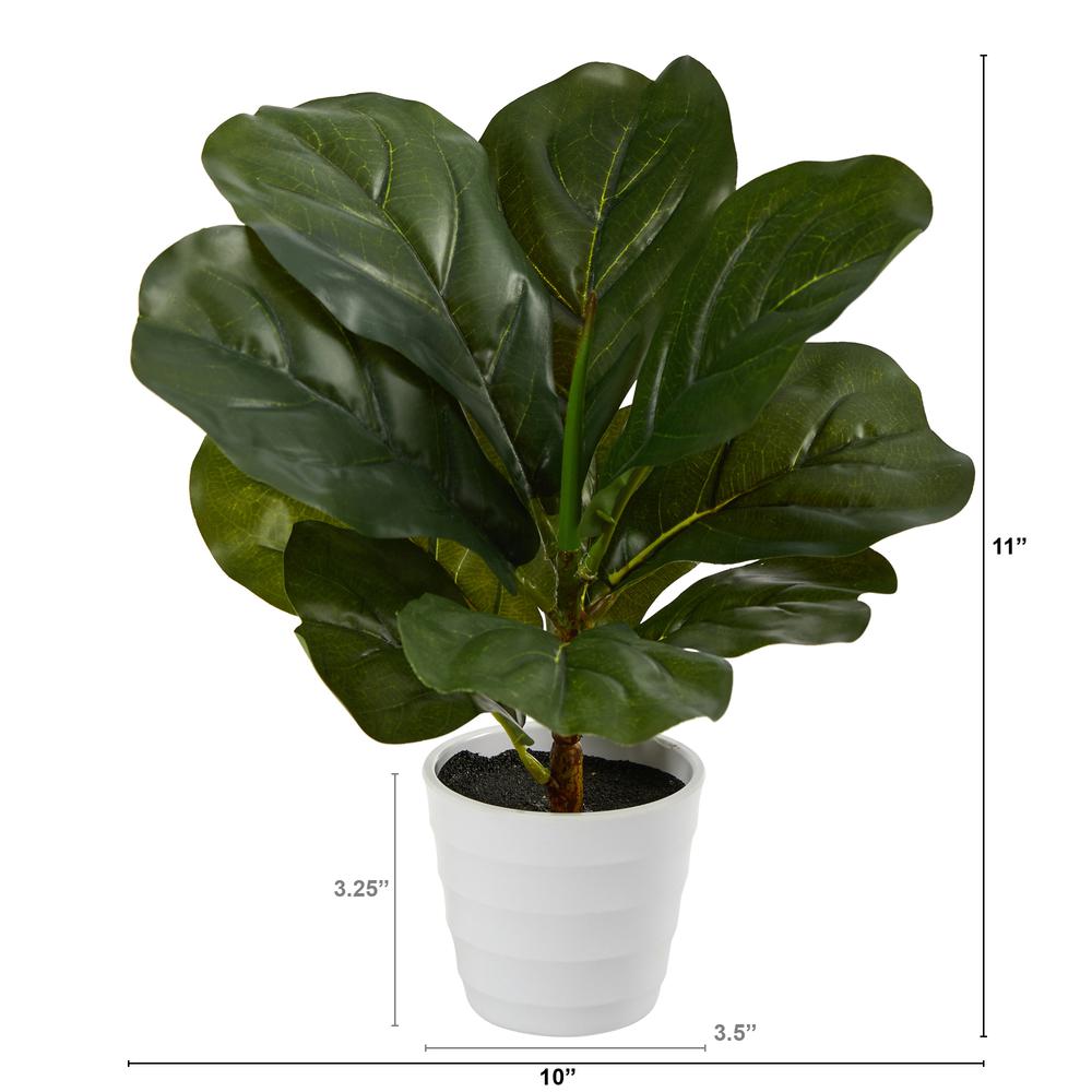 11in. Fiddle Leaf Artificial Plant in White Planter (Real Touch). Picture 4