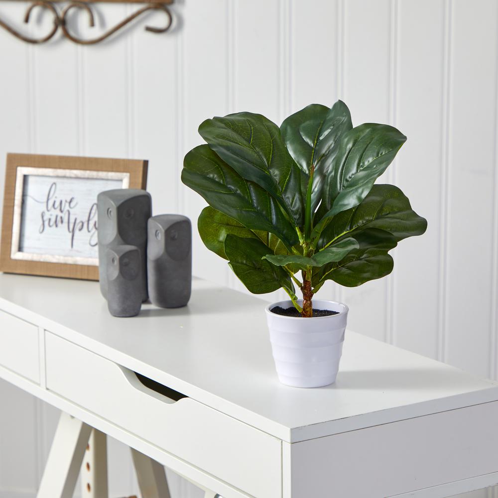 11in. Fiddle Leaf Artificial Plant in White Planter (Real Touch). Picture 2