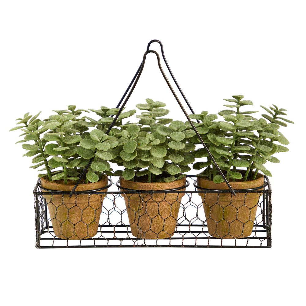 7in. Mini Jade Garden Artificial Plant in Hanging Planter. Picture 1