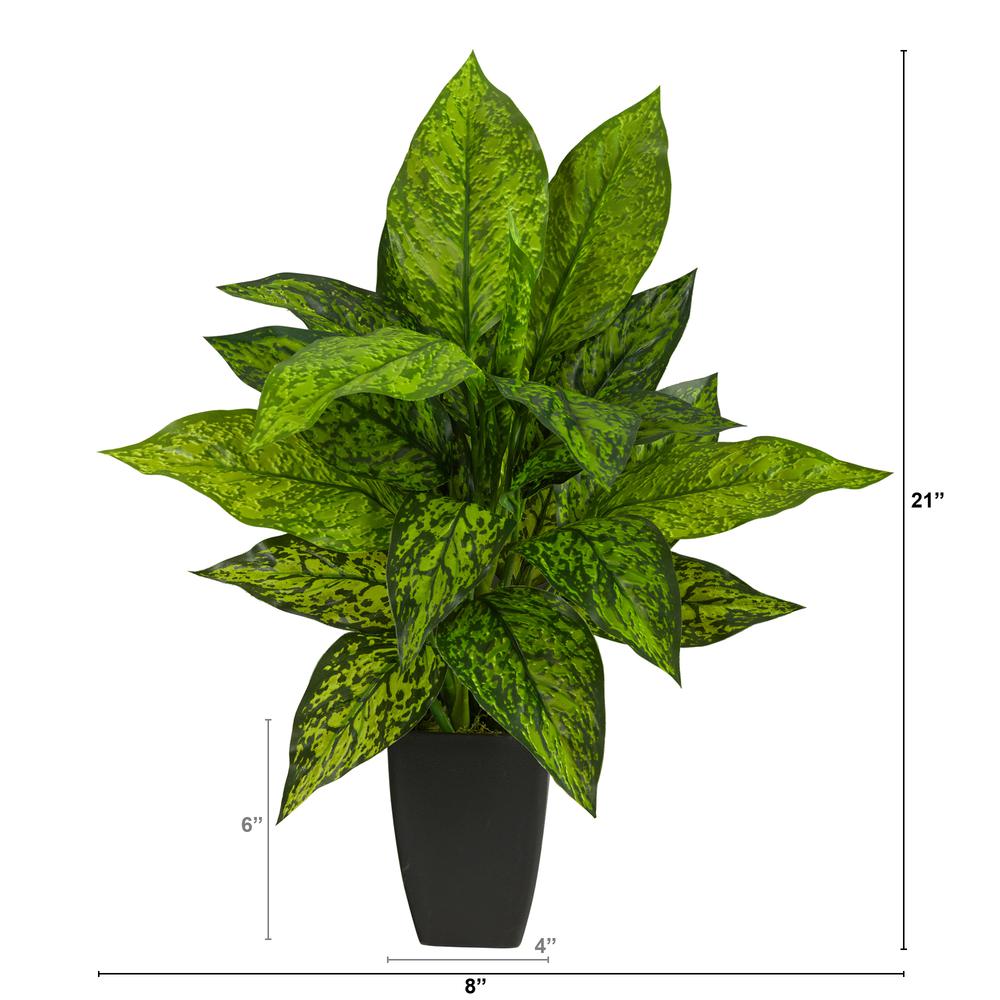 21in. Dieffenbachia Artificial Plant in Black Planter. Picture 2
