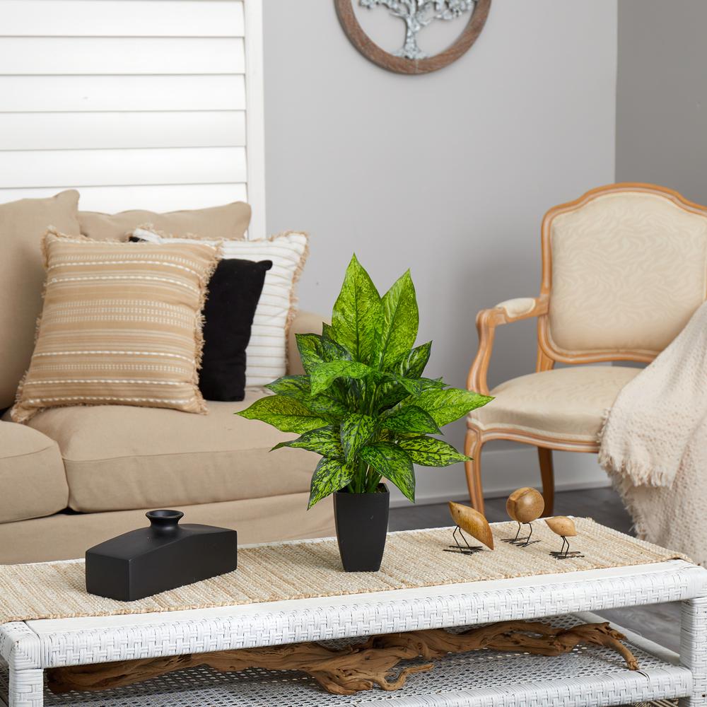 21in. Dieffenbachia Artificial Plant in Black Planter. Picture 4