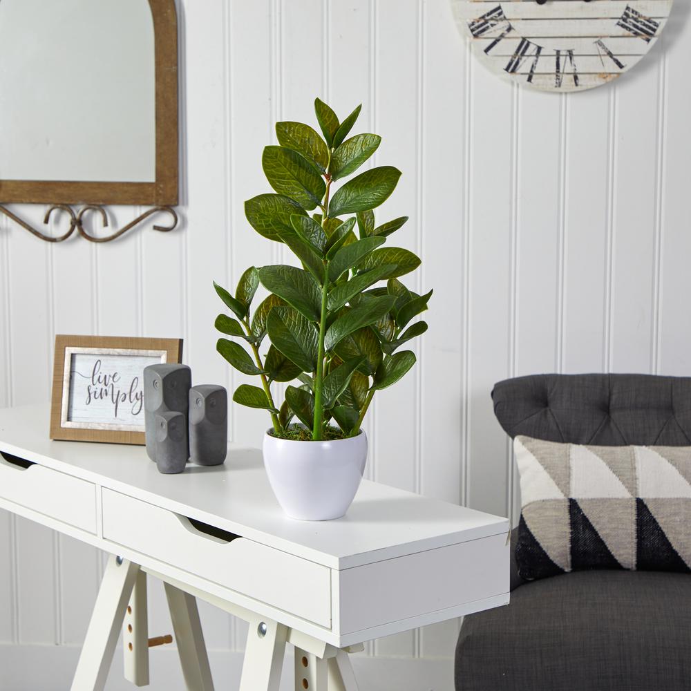 22in. Zamioculcas Artificial Plant in White Planter. Picture 2