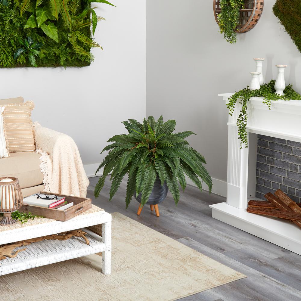 2.5ft. Boston Fern Artificial Plant in Gray Planter with Stand. Picture 4