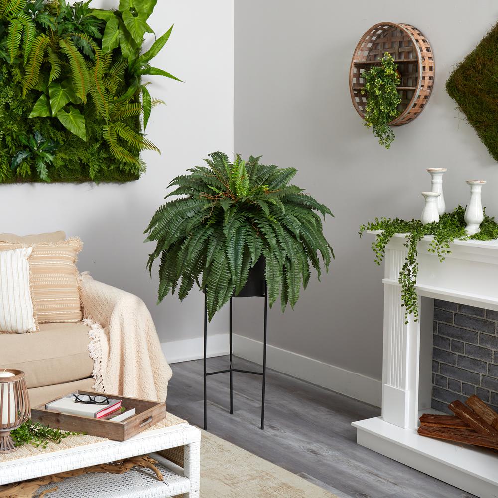 51in. Boston Fern Artificial Plant in Black Planter with Stand. Picture 4