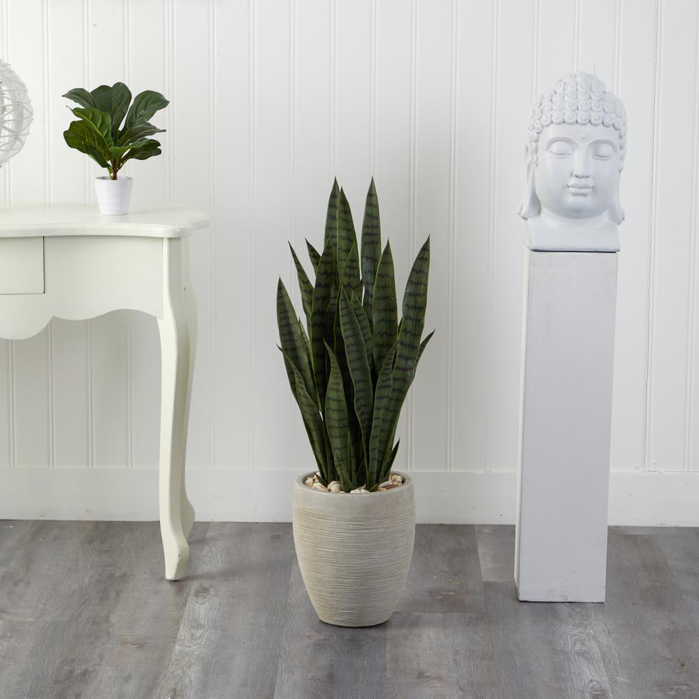 40in. Sansevieria Artificial Plant in Sand Colored Planter. Picture 3