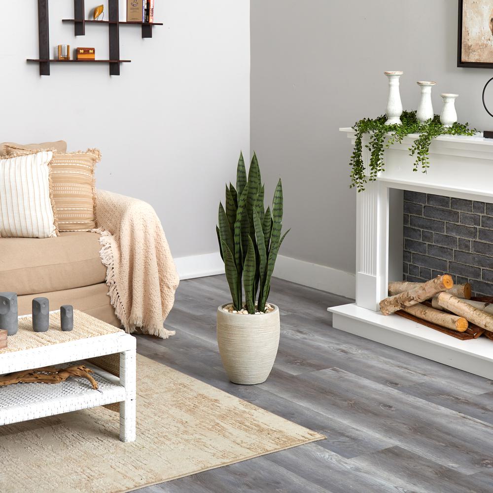 40in. Sansevieria Artificial Plant in Sand Colored Planter. Picture 4