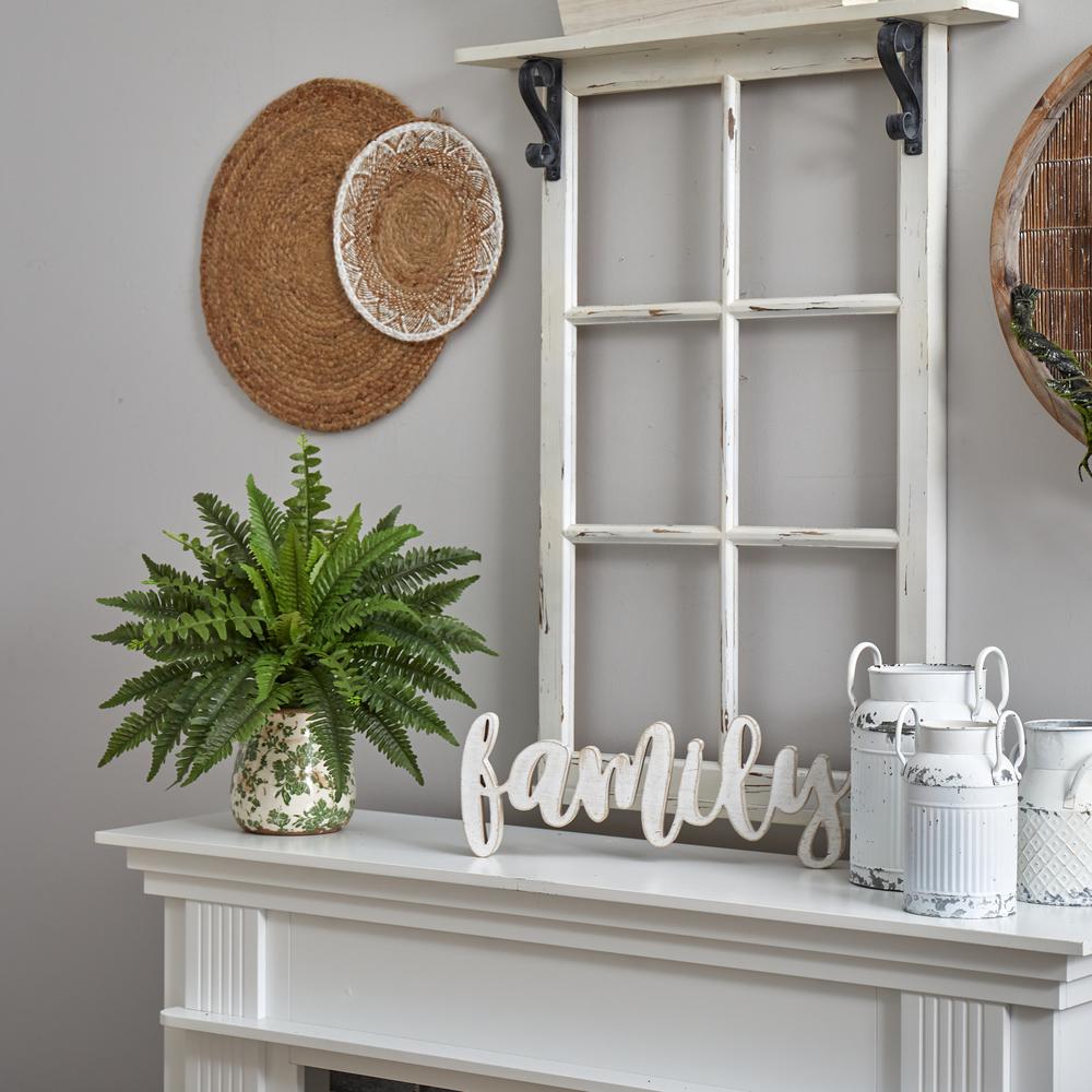 15in. Boston Fern Artificial Plant with Tuscan Ceramic Green Scroll Planter. Picture 3