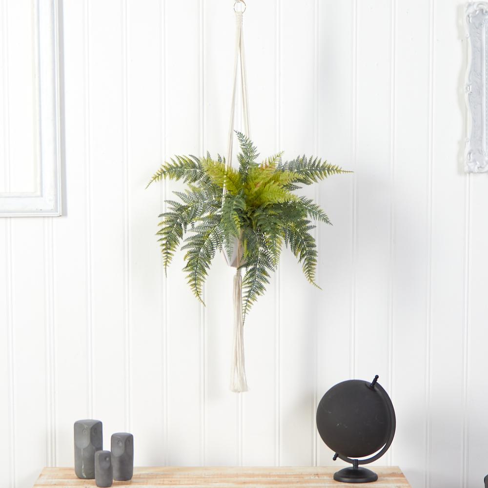 25in. Fern Hanging Artificial Plant in Decorative Basket. Picture 4