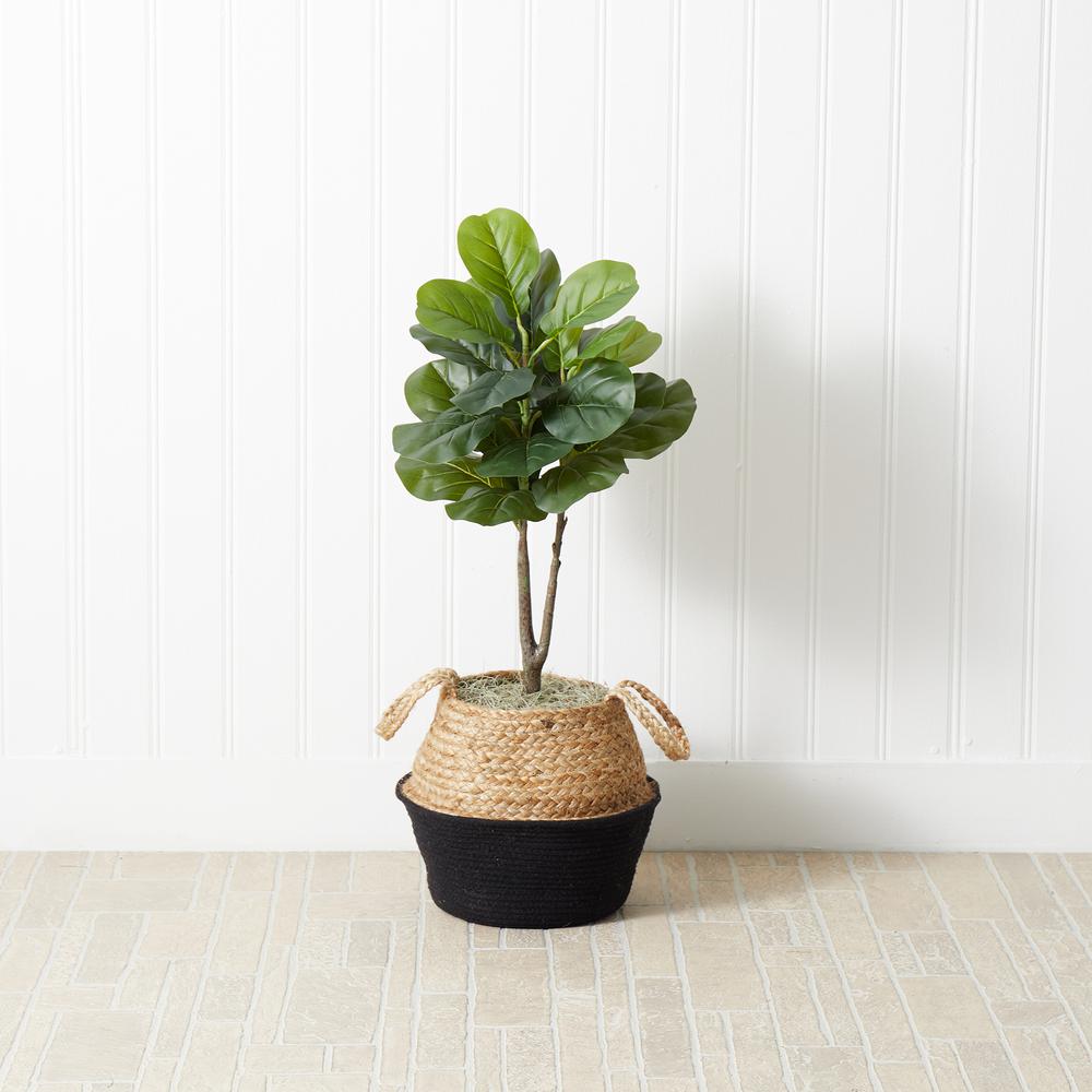 Artificial Fiddle Leaf Fig Tree with Handmade Cotton & Jute Woven Basket DIY Kit. Picture 9