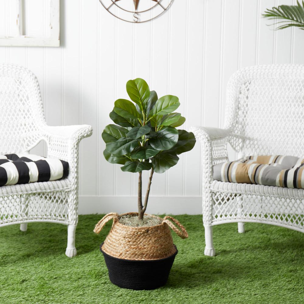 Artificial Fiddle Leaf Fig Tree with Handmade Cotton & Jute Woven Basket DIY Kit. Picture 11