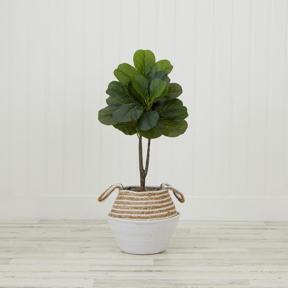 Artificial Fiddle Leaf Fig Tree with Handmade Cotton & Jute Woven Basket DIY Kit. Picture 7