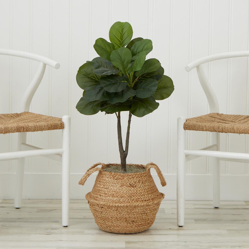 Artificial Fiddle Leaf Fig Tree with Handmade Cotton & Jute Woven Basket DIY Kit. Picture 8