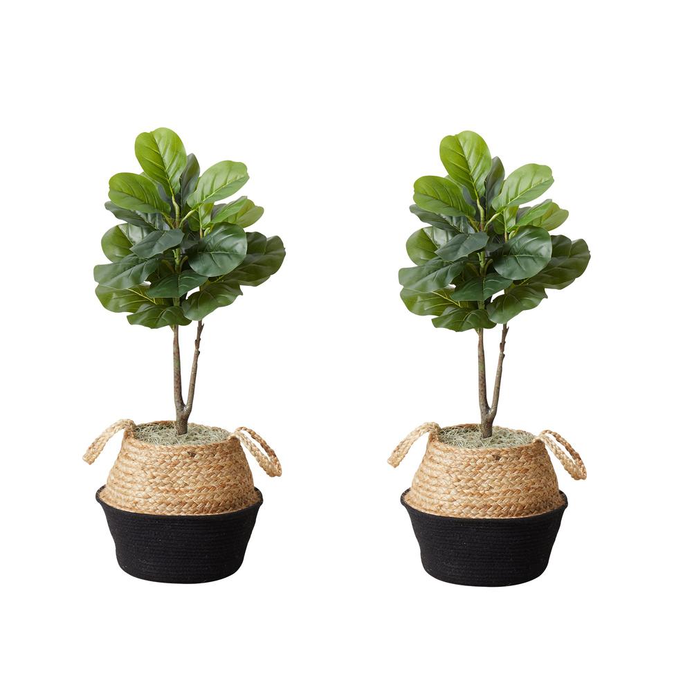 Artificial Fiddle Leaf Fig Tree with Handmade Cotton & Jute Planter- Set of 2. Picture 1